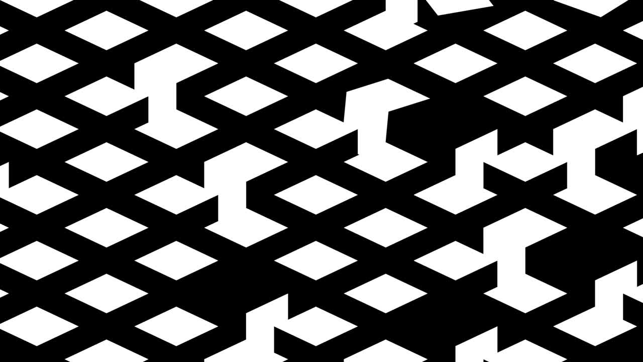 3d render: Optical illusion animation. A lattice turns into turning black and white cubes. Seamlessly loopable minimalistic animation.