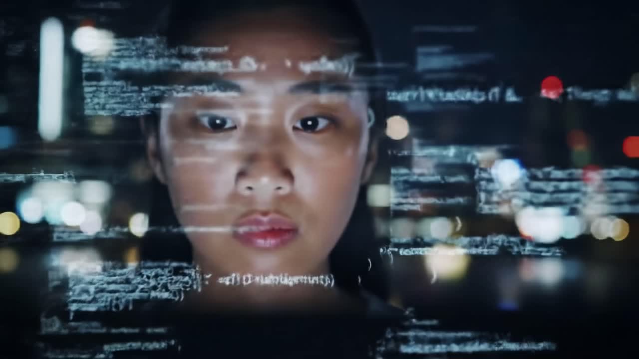 Woman Concentrating on Coding at Night