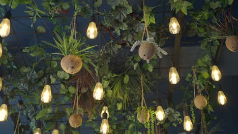tropical-themed ceiling lights and plants