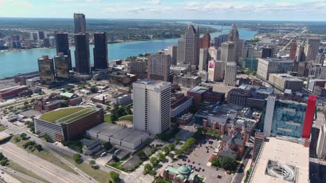 High-angle-aerial-shot-of-downtown-Detroit