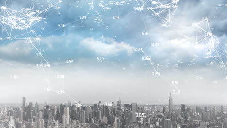 animation of network of connections over cityscape