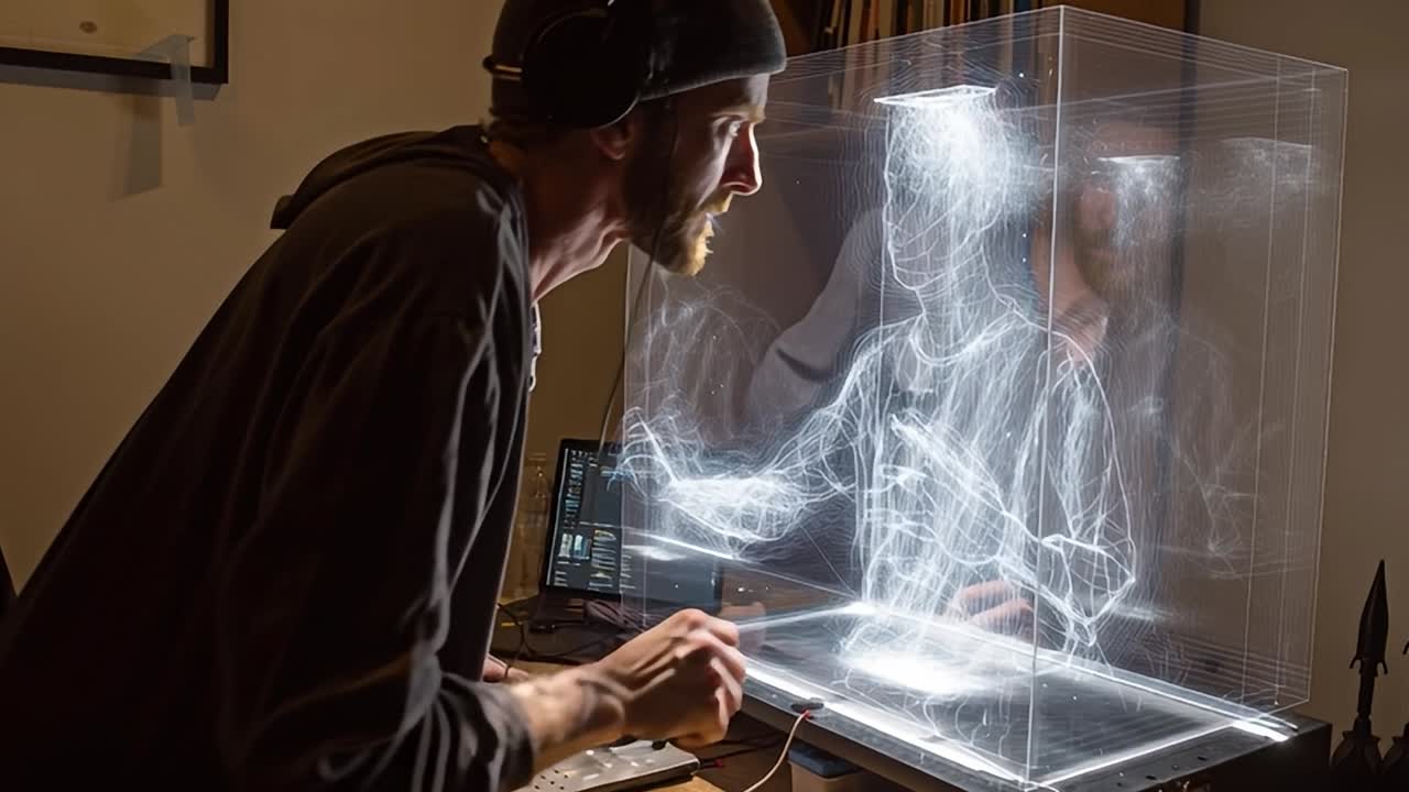 Artista digitale crea proiezione olografica nel suo studio di casa
