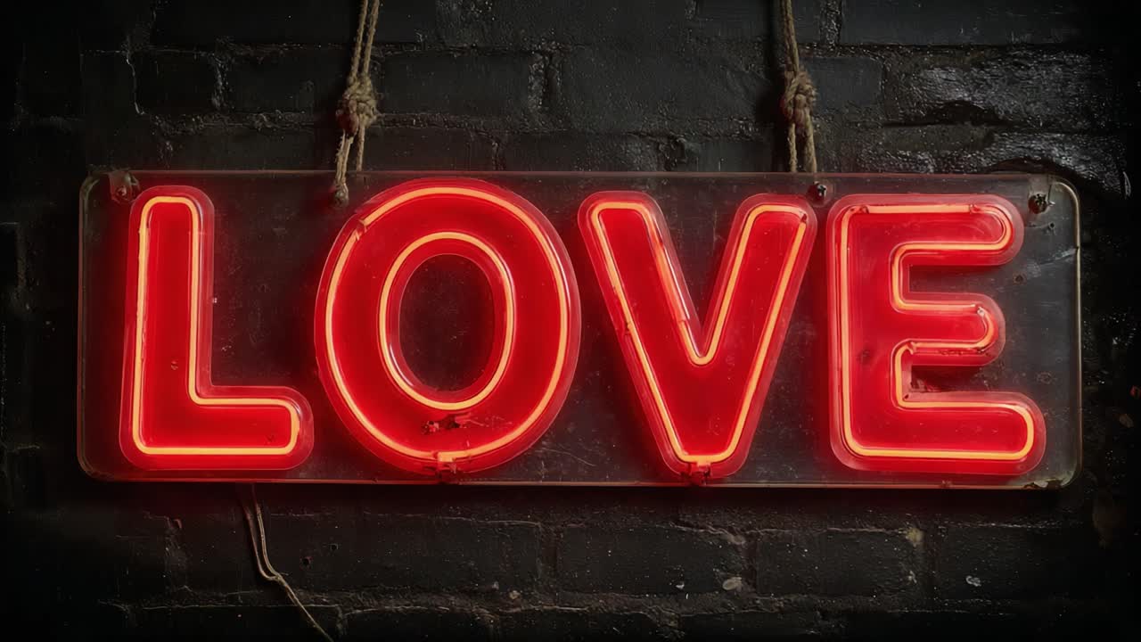 A Captivating Display of Neon Art: The 'LOVE' Sign Illuminating the Darkness with Vibrant Red Light, Evoking Emotion and Connection