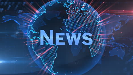 animation of blue word news with globe rotating in background