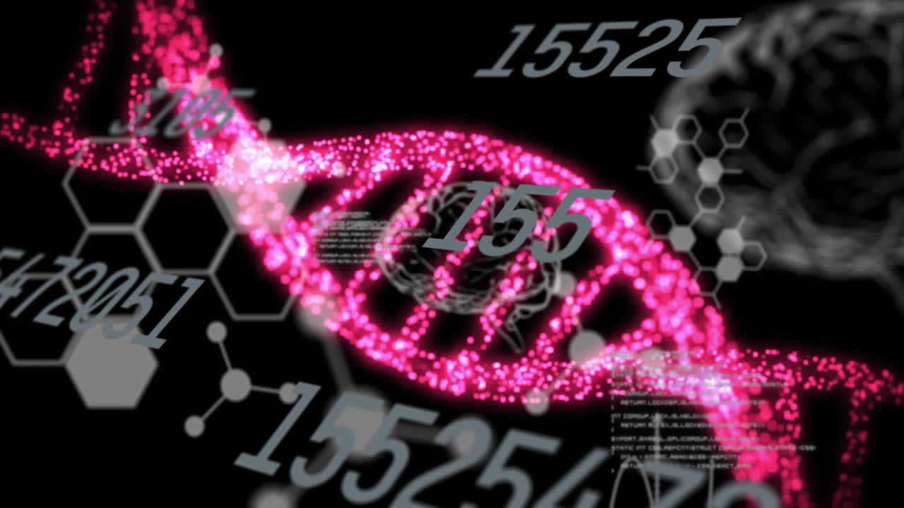 데이터 처리 및 화학 공식에 대한 dna 스트랜드의 애니메이션