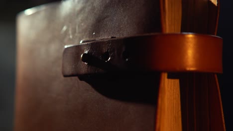 close-up of a leather-bound journal