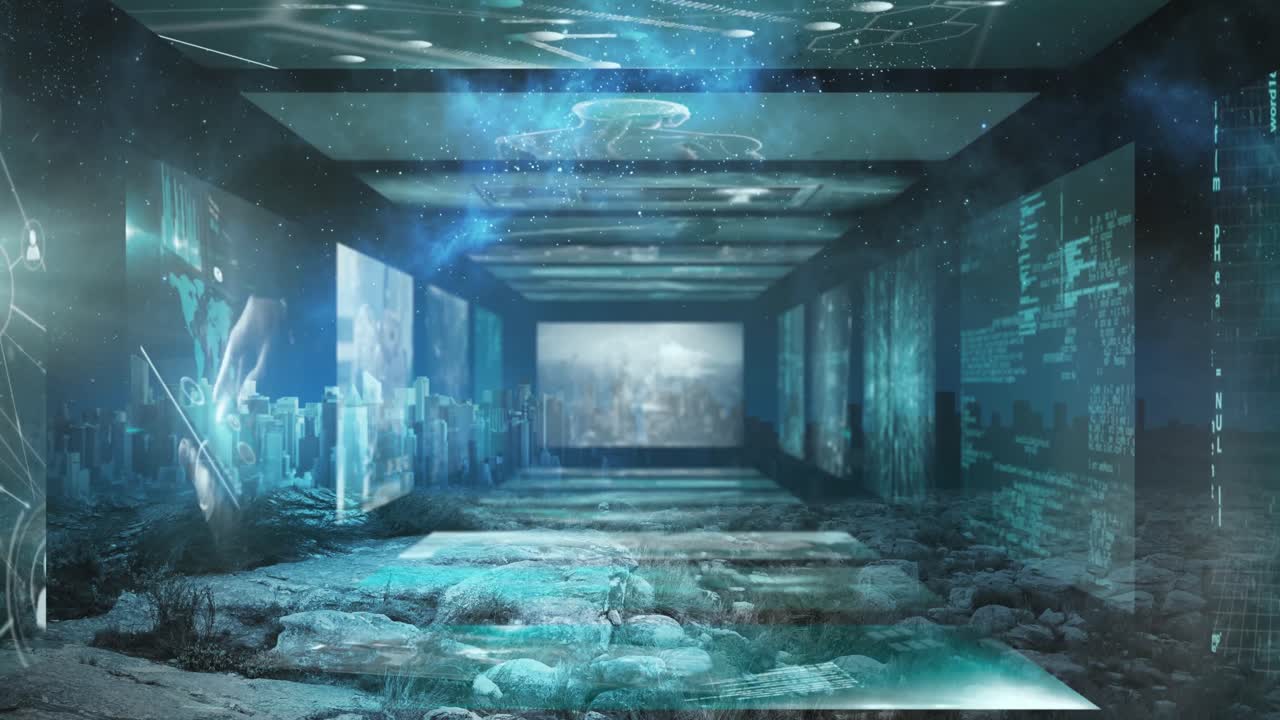 도시 풍경에 대한 데이터 처리와 함께 화면의 디지털 복합 비디오