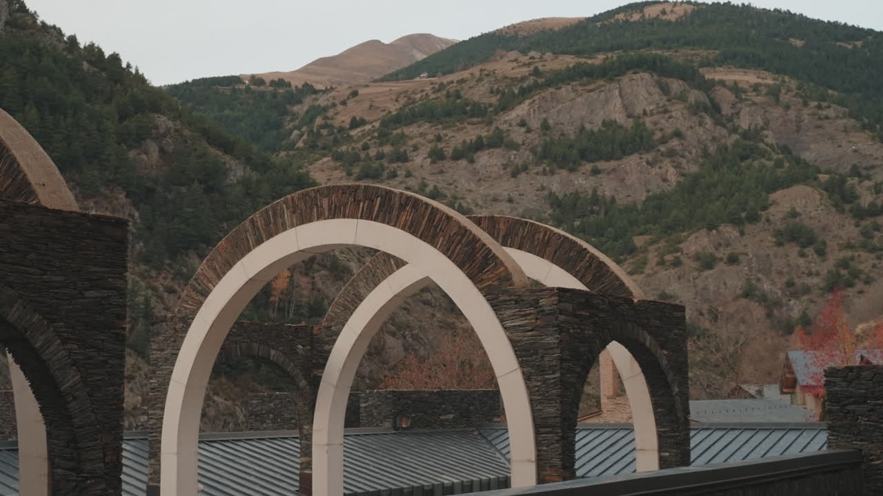 Sanctuary Basilica of Our Lady of Meritxell overlooking Andorra's mountains