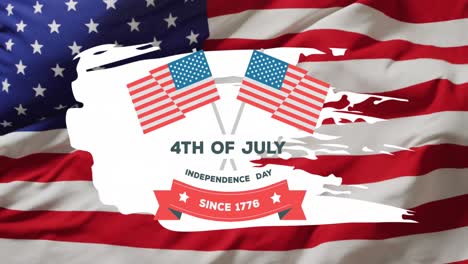 animation of 4th of july independence day text and flags over waving american flag