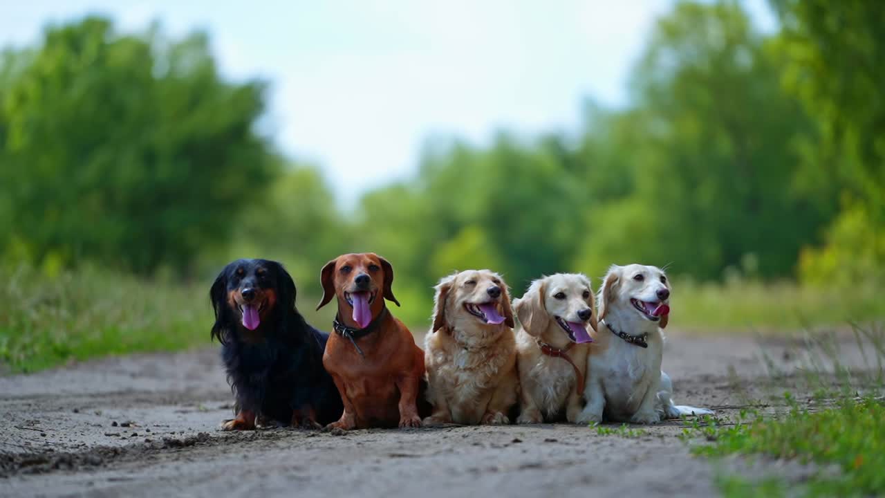Happy dog on nature. View of dogs sitting on nature