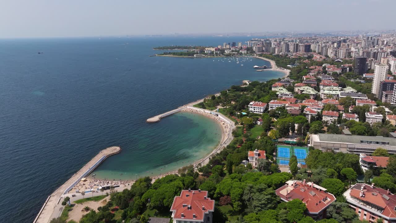 Aerial View Above Caddebostan Beach in Kadikoy, Istanbul, Turkey