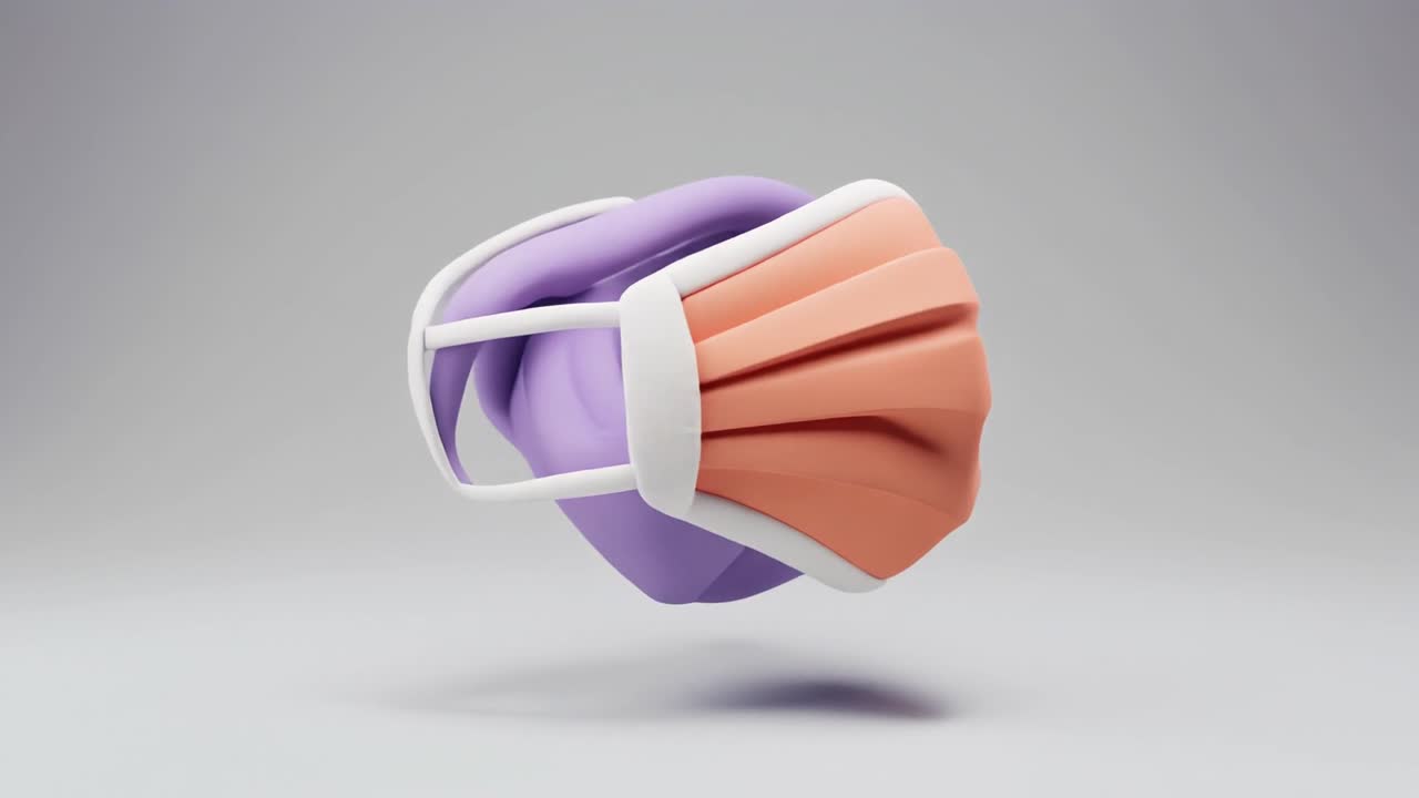 Two-Sided 3D Medical Mask Rotating on Gray Background