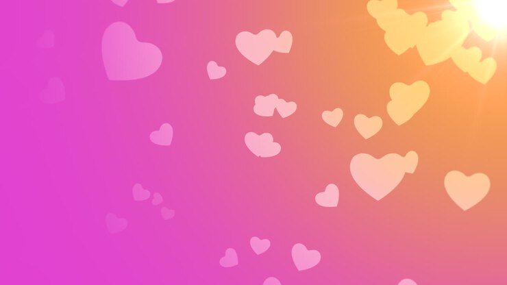 fliegende modeherzen mit sonnenstrahlen am roten himmel