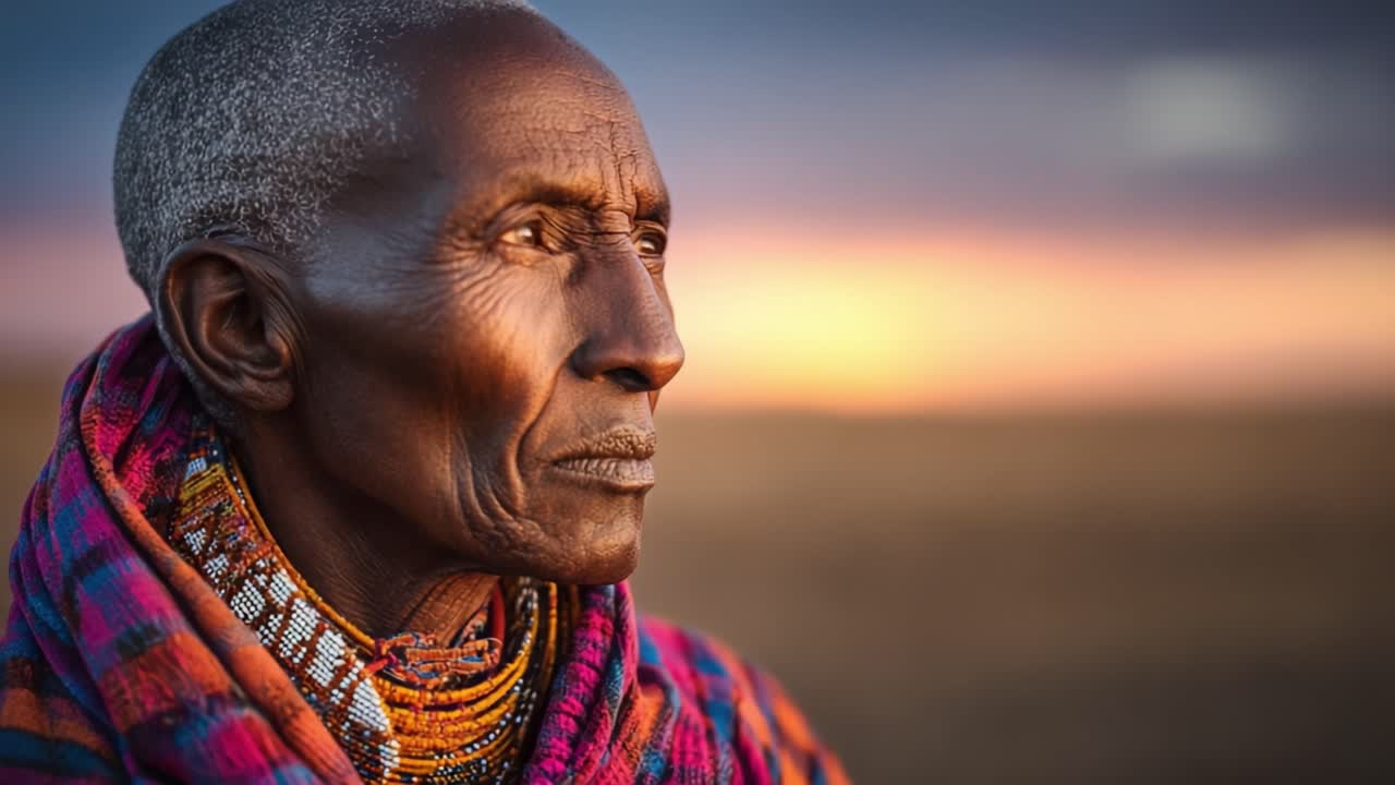 Un viaggio nel tempo: lo spirito resiliente di un anziano saggio, immerso nel caldo bagliore del tramonto, che cattura l'essenza dell'eredità e della saggezza in ogni dettaglio