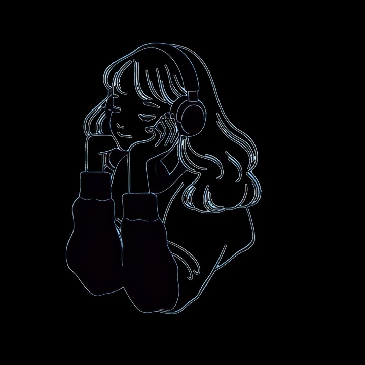 Disegno al tratto animato di una ragazza che ascolta musica
