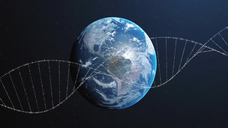 Rotating-Earth-with-DNA-strand-animation-in-space-background