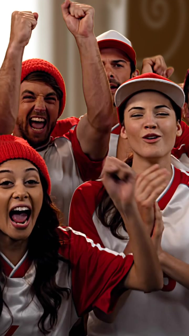 Animación de un grupo feliz de aficionados al deporte