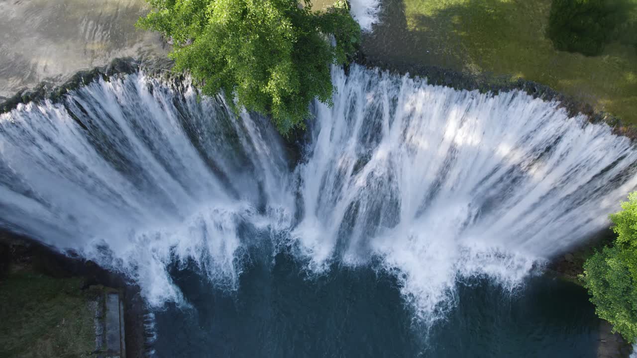 Pliva Waterfall's Majestic Aerial top View