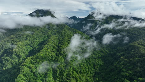 Aerial views through the clouds over the Kolombangara Rainforest in the Solomon Islands
