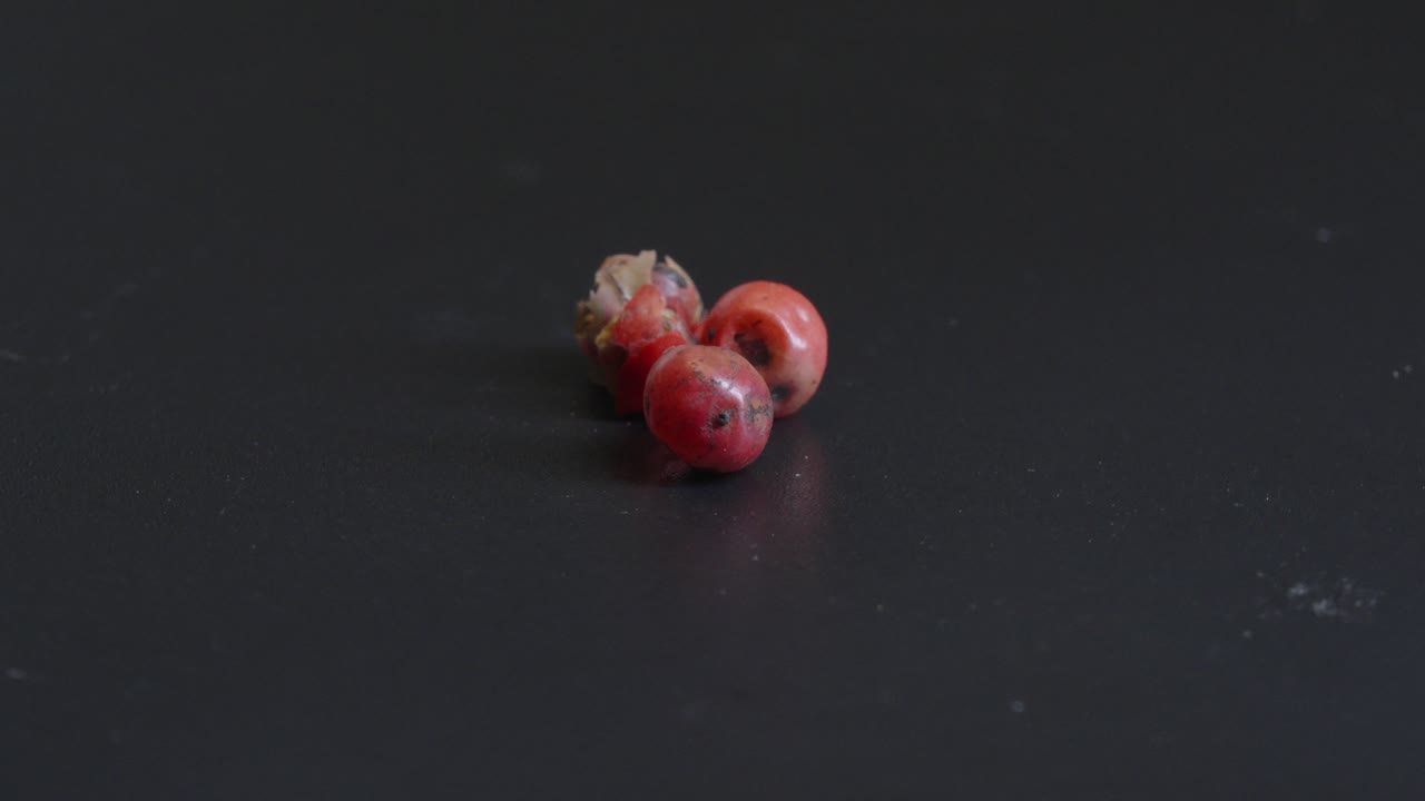 Pink berries spice, close up black backround