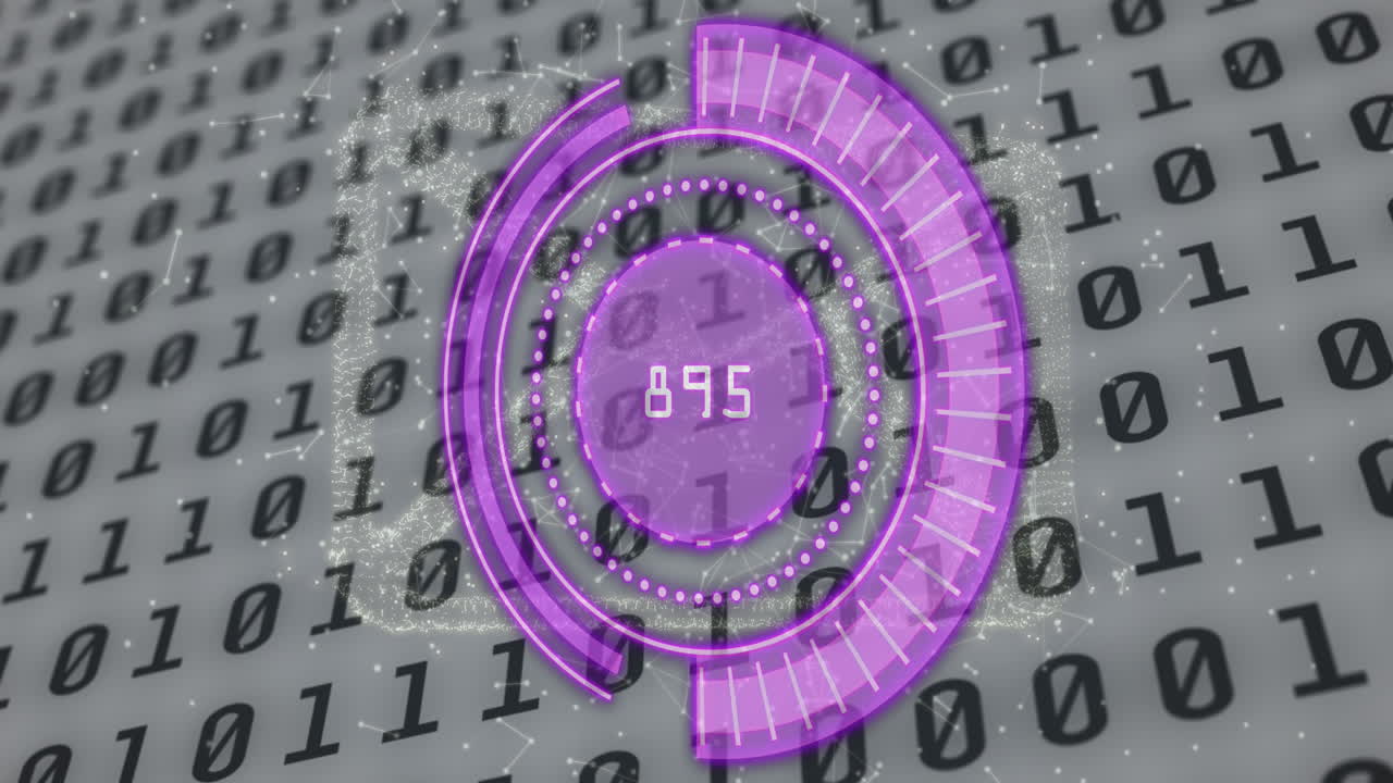 Animation of purple circle with numbers over binary code