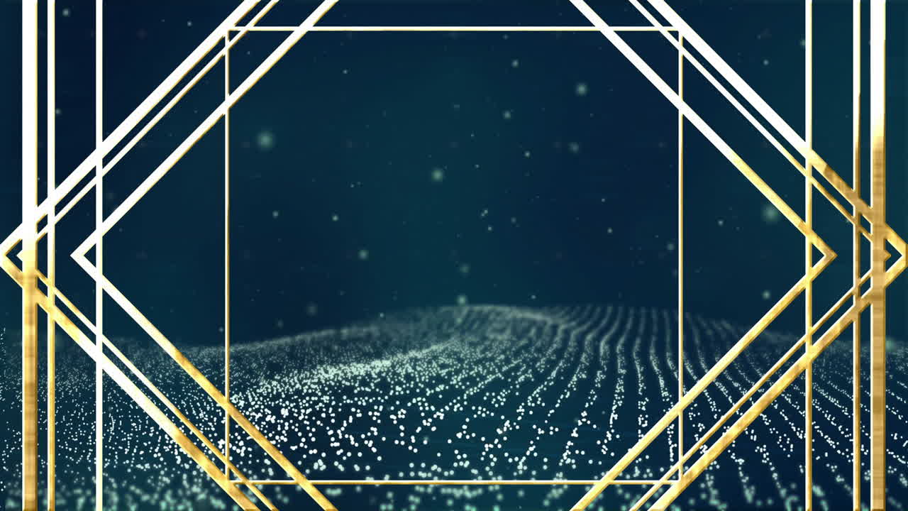 Animating geometric shapes and digital particles over dark background