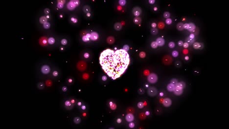 forma de corazón con partículas rojas movimiento. valentines amor fondo. concepto de amor. iconos de corazón rosa con bokeh