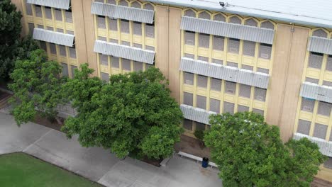 aerial pan down view, crenshaw high school inner part of building