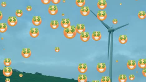 Animation-Von-Emoji-Symbolen-über-Windkraftanlage