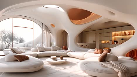 futuristic organic-shaped living room interior