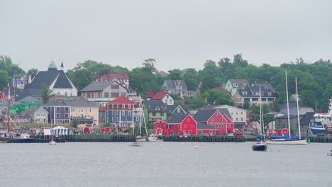 small colourful community town in nova scotia, canada on an overcast day