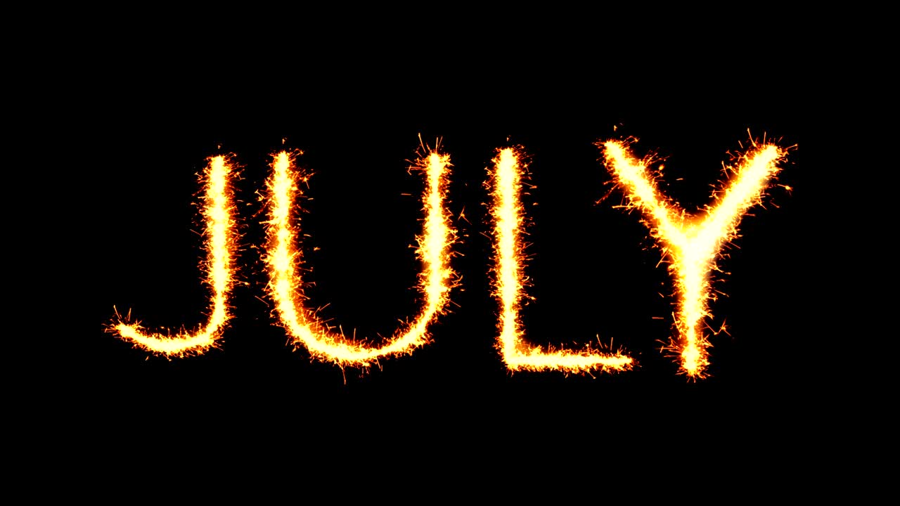 Testo Luglio Animazione in Loop con Scintille, Glitter e Fuochi d'Artificio