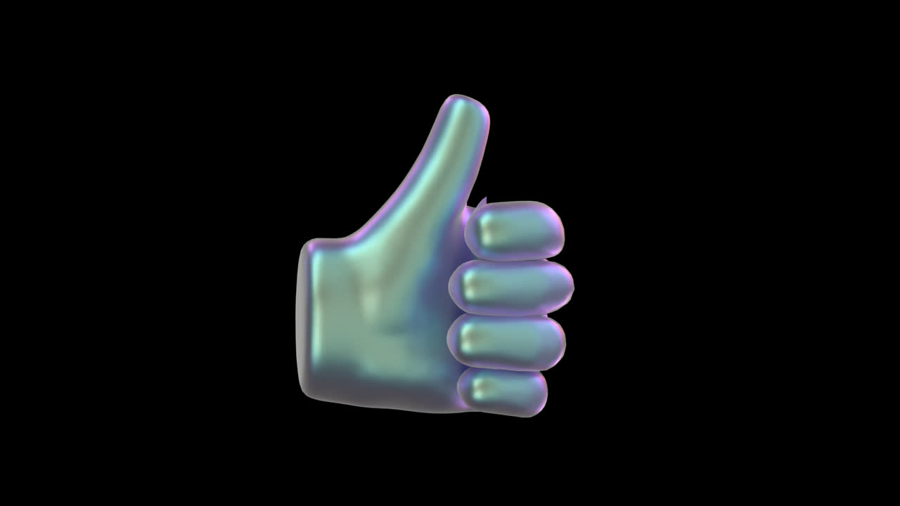Iridescent Thumbs Up Emoji Rotating on Black Background
