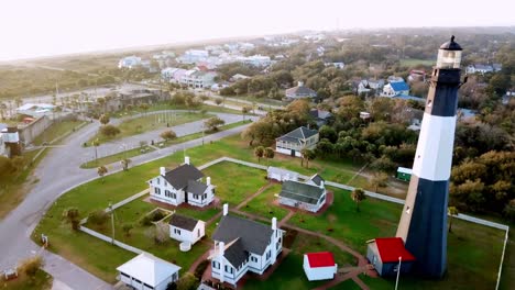 Aerial-Pullout-Tybee-Island-Lighthouse,-Tybee-Island-Light-Station,-Tybee-Island-Georgia,-Tybee-Island-Ga