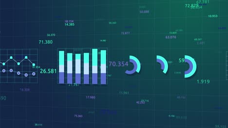 animation of graphics, financial diagram and charts, futuristic cyberspace with numbers. elements of user interface ui, or infographics. graph corporate and business presentation. 3d modern style