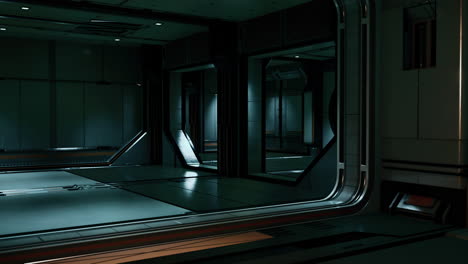 futuristic interior of spaceship corridor with light