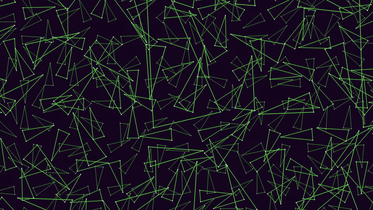 Complex and intricate green line and triangle pattern on black background