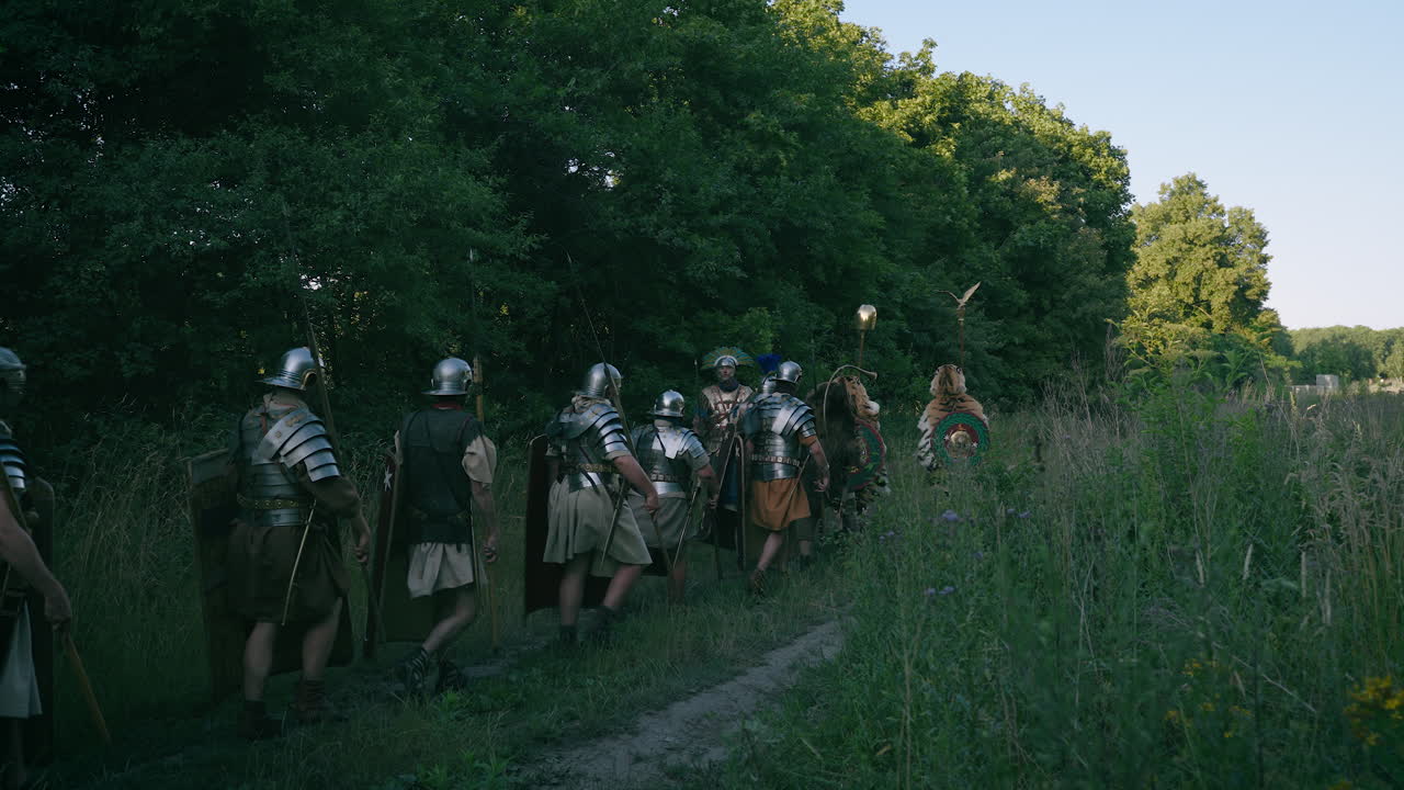 Roman Legion Marching Through Forest