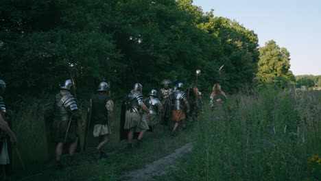 roman legion marching through forest