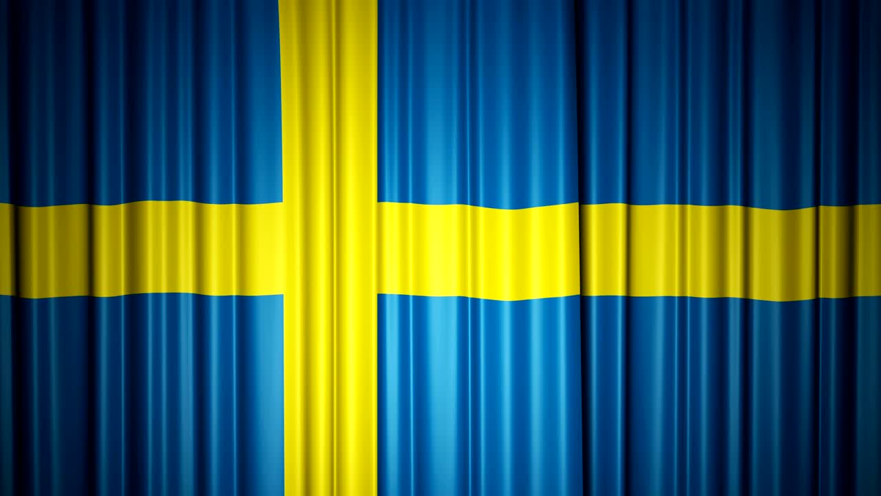 스웨덴 발: 발과 함께 커튼을 열고 닫는 3d 애니메이션