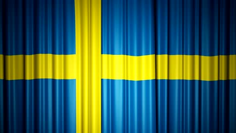 sweden flag. 3d animation of opening and closing curtains with flag. 4k