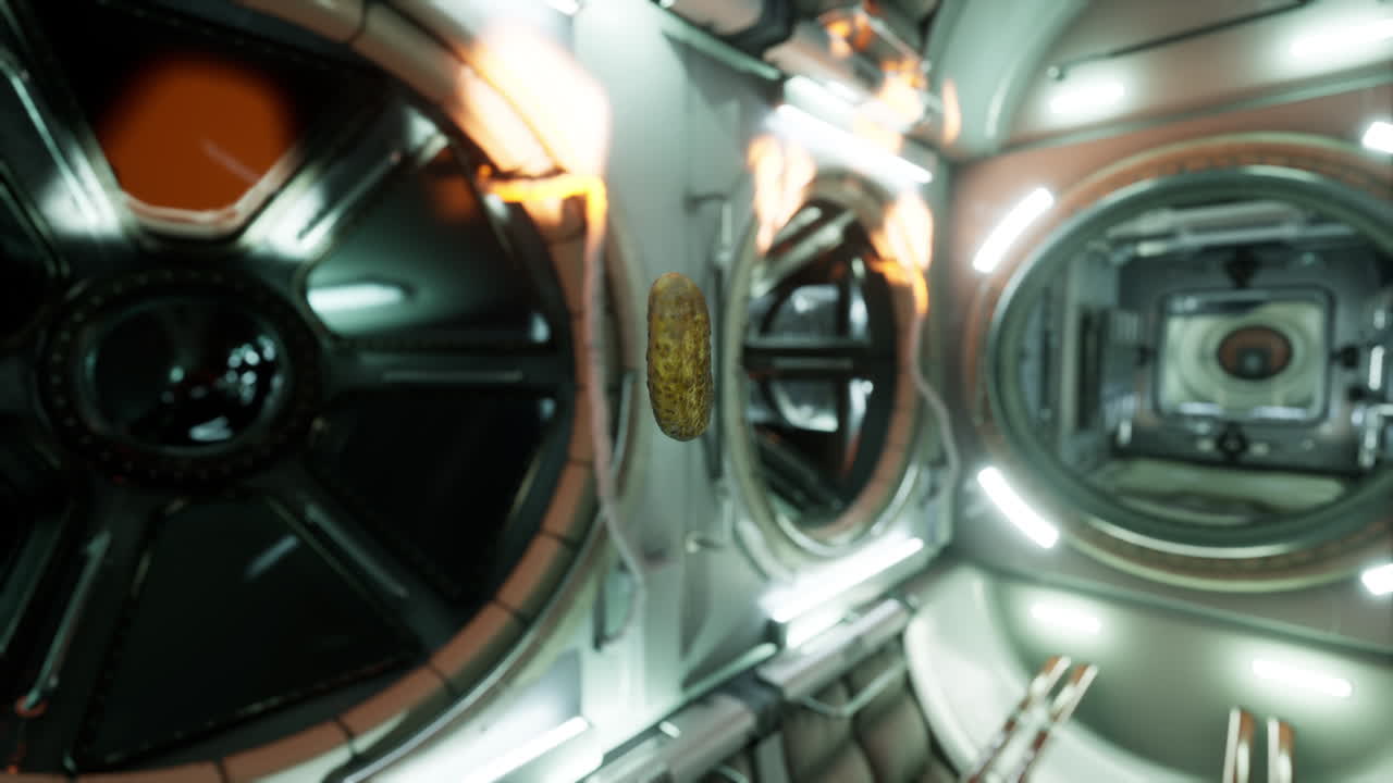 cetriolo marinato che galleggia nella stazione spaziale internazionale