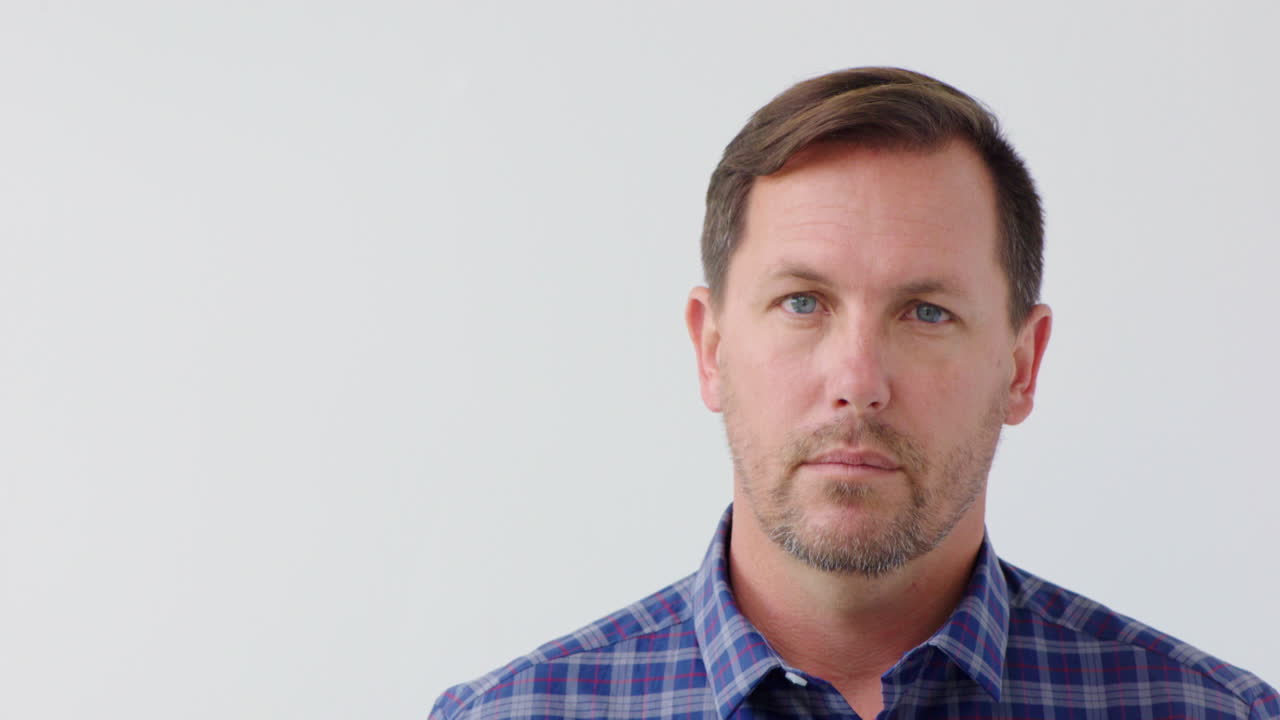 Closeup portrait of a worried man with a blank