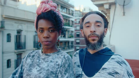 Portrait of Beautiful Couple Outside on Urban Rooftop