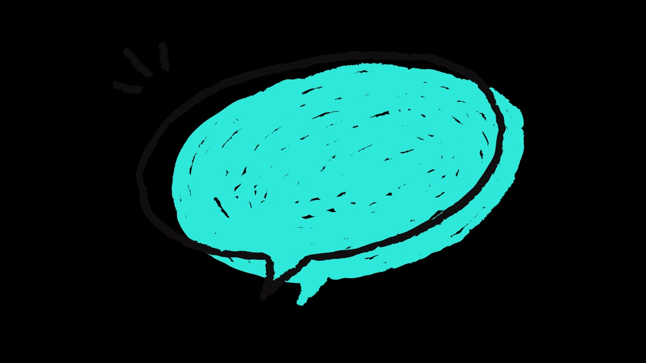 Hand-Drawn Animated Teal Speech Bubble Appearing on Black Background