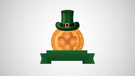 st patricks day animated card with coin clover and elf hat