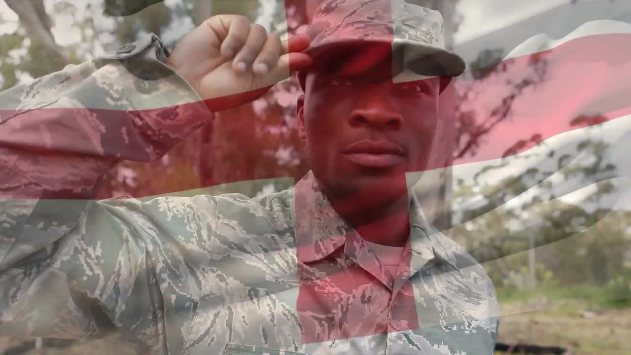 영국 국기가 군인 위에 있는 애니메이션