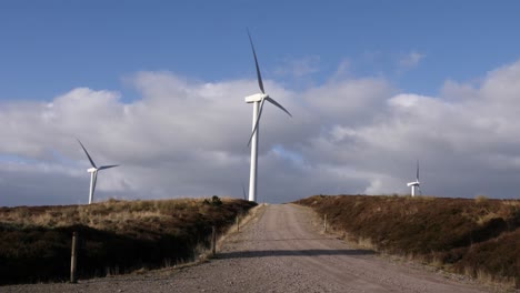 parque eólico con un camino a una turbina