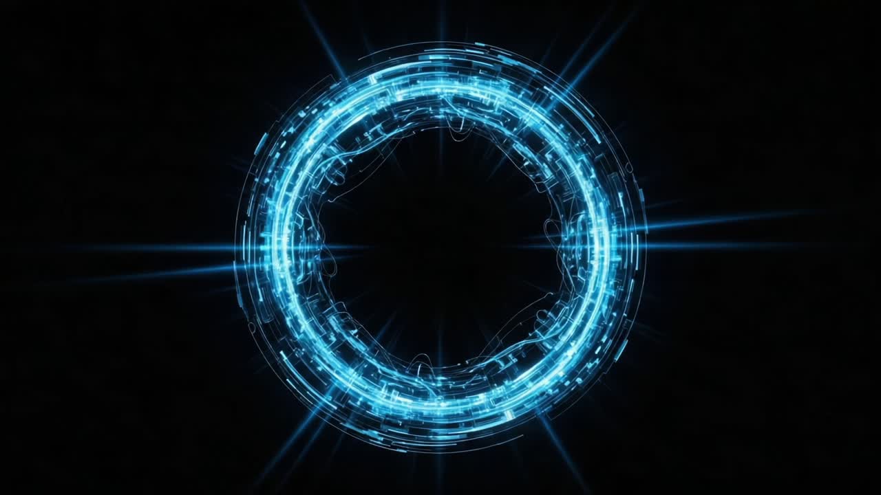Dynamic Circular Energy Portal Visuals with Futuristic Blue Lighting Effects and Bright Radiance on a Dark Background