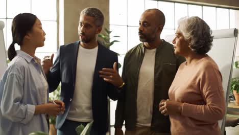 a dynamic group discussion among diverse individuals engaged in collaborative problem-solving in a modern freelancing workspace